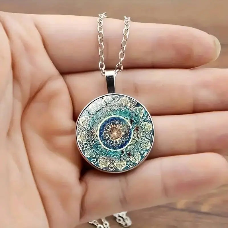 Elegancka Okrągła Kolia Mandala Niebieska
