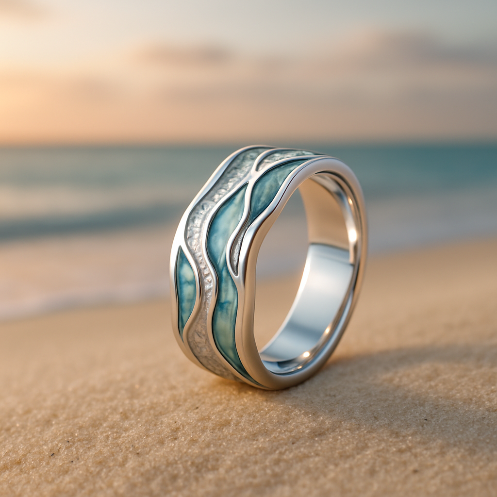 Pierścionek Fale Turkusowe w Srebrze